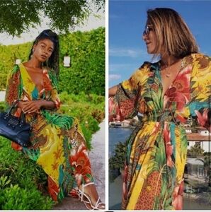 NWT Rare Find!!! Farm Rio Tropical Dreams Caftan Maxi Dress Jungle Cheetah Print